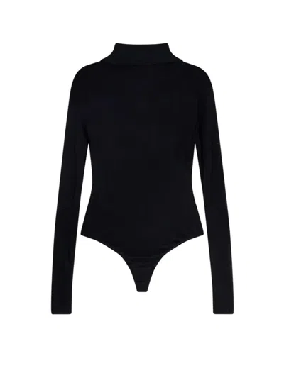 Self-portrait Self Portrait Women Black Viscose Knit Long-sleeved Bodysuit In Black