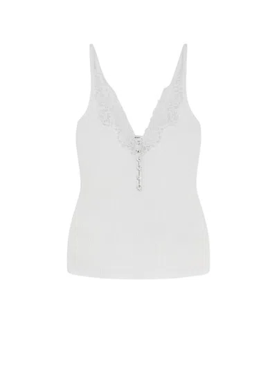 Self-portrait Lace Trim Rib Knit Viscose Blend Top