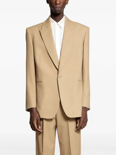 Saint Laurent Wool Gabardine Single-breasted Jacket In Neutrals
