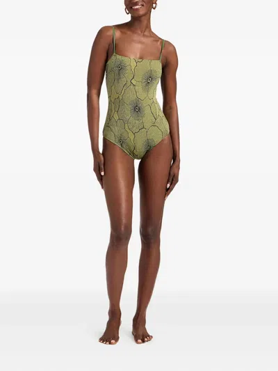 La Doublej Floral-print Swimsuit In Green