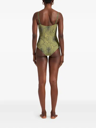La Doublej Floral-print Swimsuit In Green