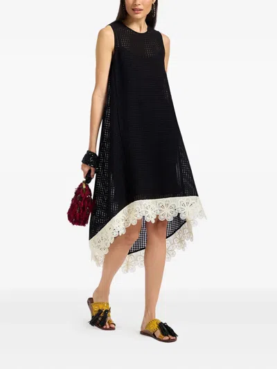 La Doublej La Scala Lace-embroidered Sleeveless Midi Dress In Black