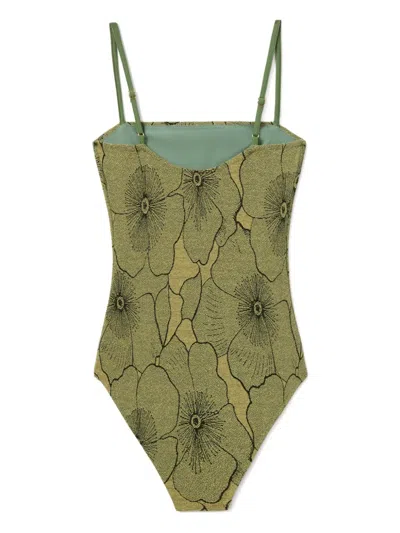 La Doublej Floral-print Swimsuit In Green