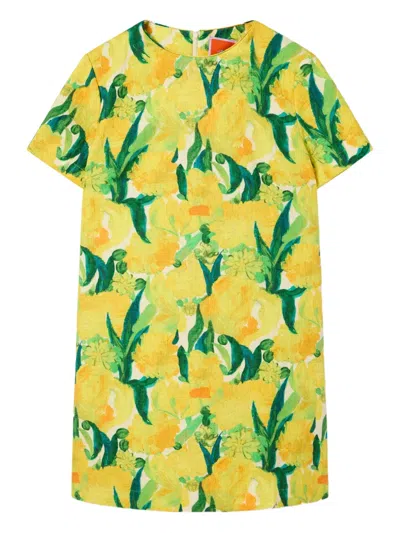 La Doublej Swing Lemon-print Shift Mini Dress In Yellow