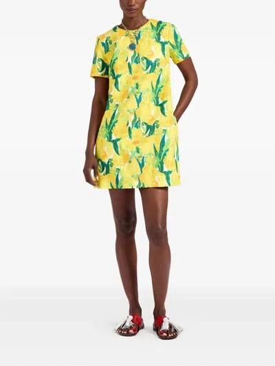 La Doublej Swing Lemon-print Shift Mini Dress In Yellow