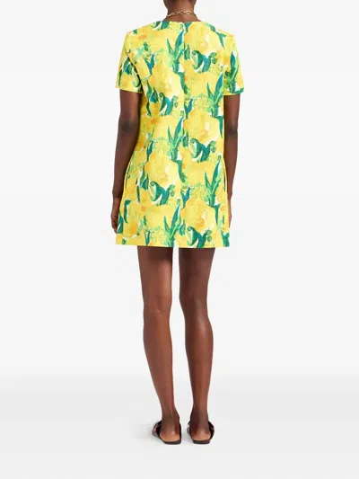 La Doublej Swing Lemon-print Shift Mini Dress In Yellow