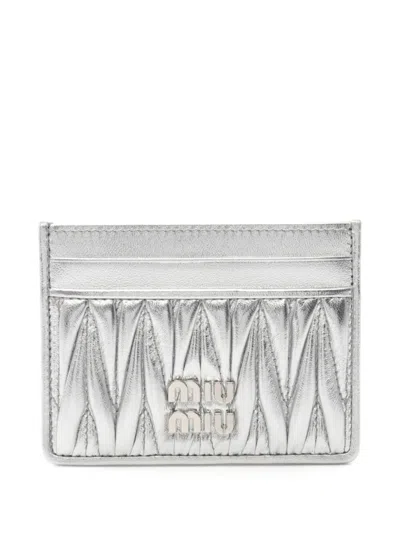 Pre-owned Miu Miu 2020s Leather Cardholder In Silver