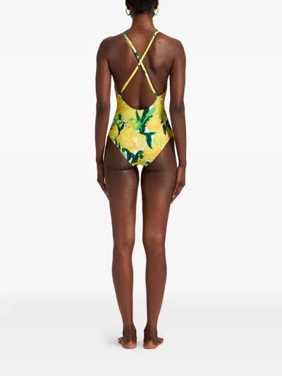 花卉印花挂脖连体泳衣