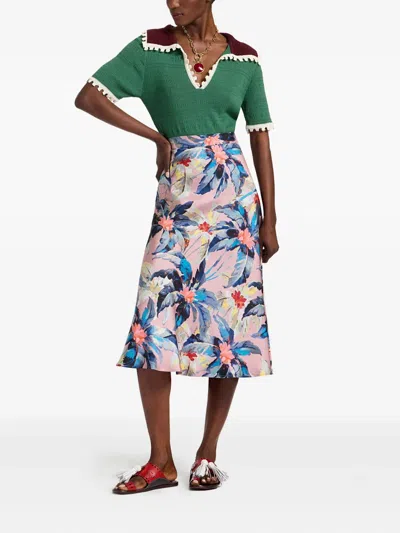 La Doublej La Double J Multicolor Floral Silk Midi Skirt In Pink