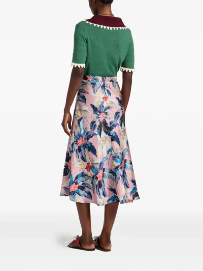 La Doublej La Double J Multicolor Floral Silk Midi Skirt In Pink