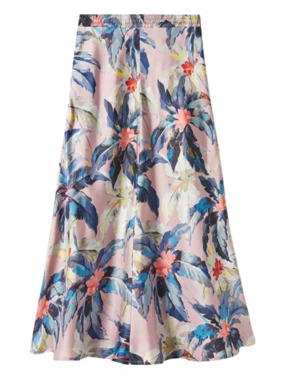La Doublej La Double J Multicolor Floral Silk Midi Skirt In Pink