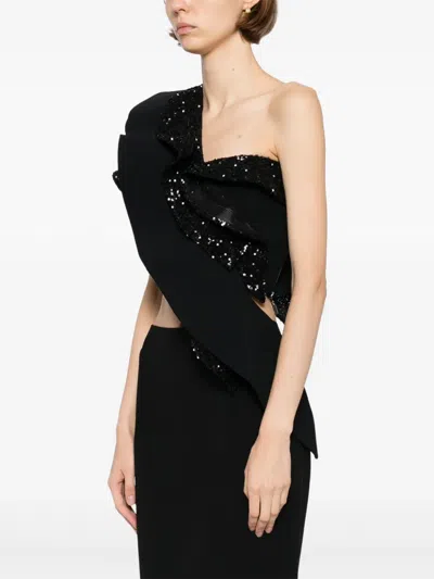 Maticevski Asymmetric Sequinned Frill Corset Top In Black