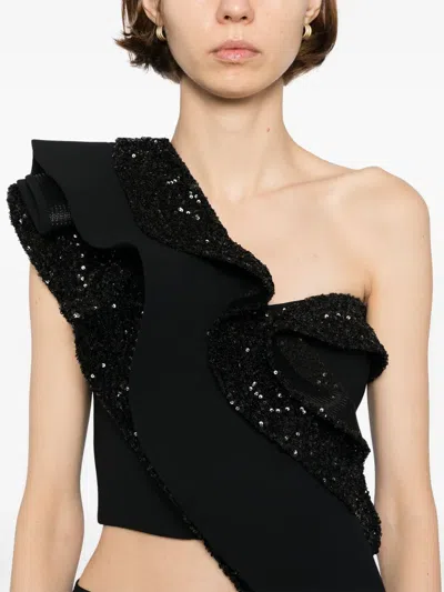 Maticevski Asymmetric Sequinned Frill Corset Top In Black