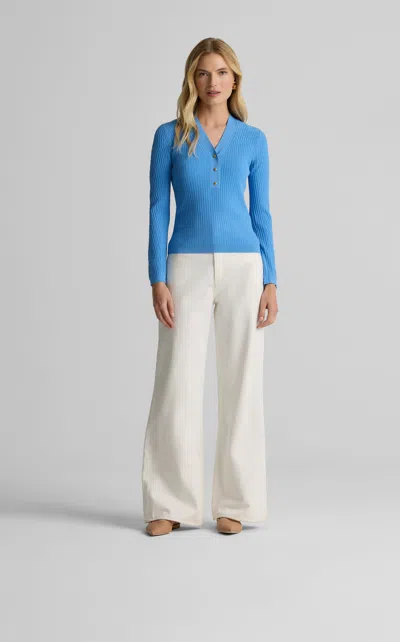 St John Remy Sweater In Fine Mixed Rib Knit In Blue