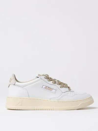 Autry Medalist Low Sneakers In White Leather And Suede Heel Tab In Brown