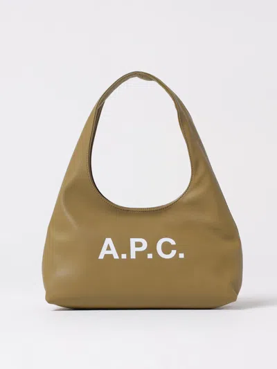 Apc Smooth Structured Shoulder Bag With Bold Logo In Green