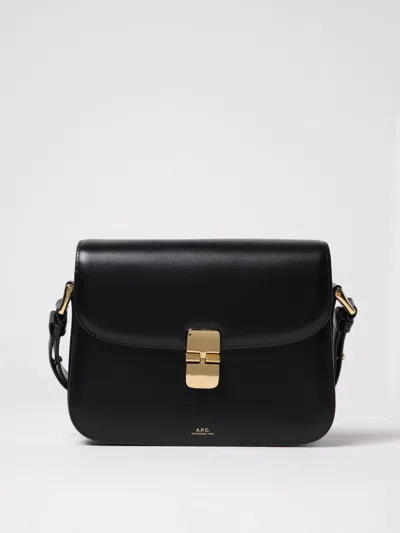 Apc A.p.c. Compact Black Calf Leather Shoulder Bag With Adjustable Strap