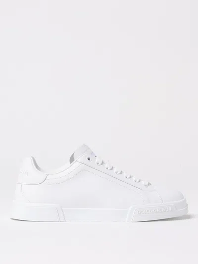 Dolce & Gabbana Portofino Vintage Leather Low-top Sneakers In White