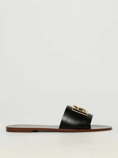 Dolce & Gabbana Black Calf Leather Bianca Slides In Black