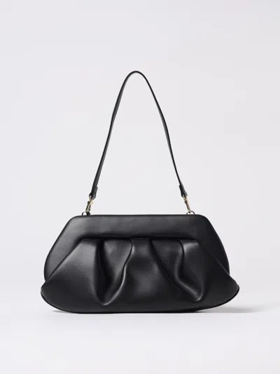 Themoirè Satin Pleated Clutch Bag Structured Shape In Black