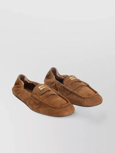Miu Miu Women Ruches Leather Loafers With Lettering Logo In Multi
