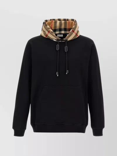 Burberry Black Sweatshirt With Vintage Check Printed Hood In Cotton
