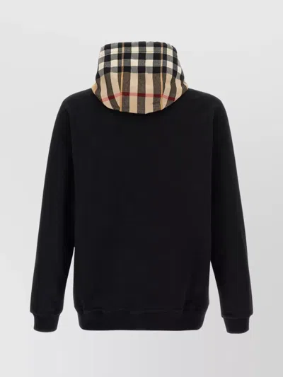 Burberry Black Sweatshirt With Vintage Check Printed Hood In Cotton