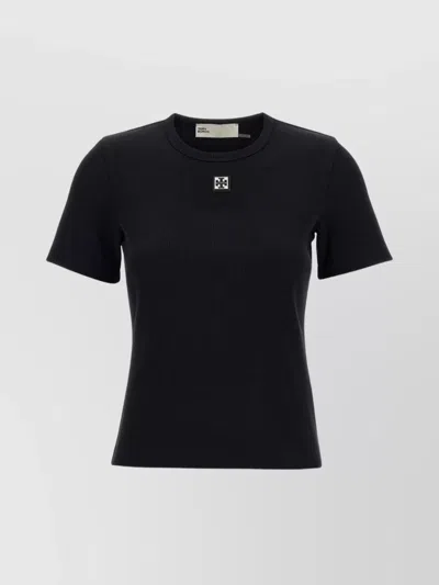 Tory Burch Ribbed Cotton T-shirt In Black