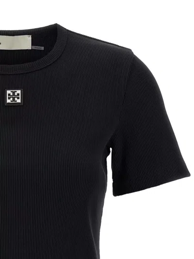 Tory Burch Ribbed Cotton T-shirt In Black