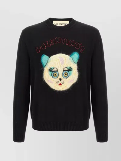 Valentino Wool Cotton Chat De La Maison Sweater In Black