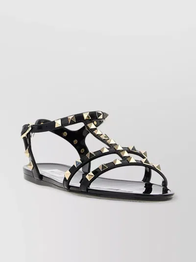 Valentino Garavani Rockstud Rubber Sandals Ankle Strap Design In Black