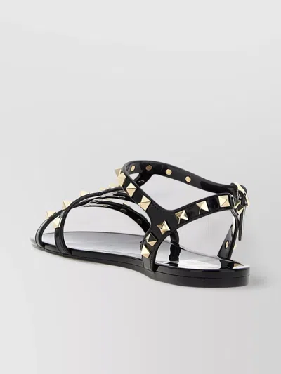 Valentino Garavani Rockstud Rubber Sandals Ankle Strap Design In Black