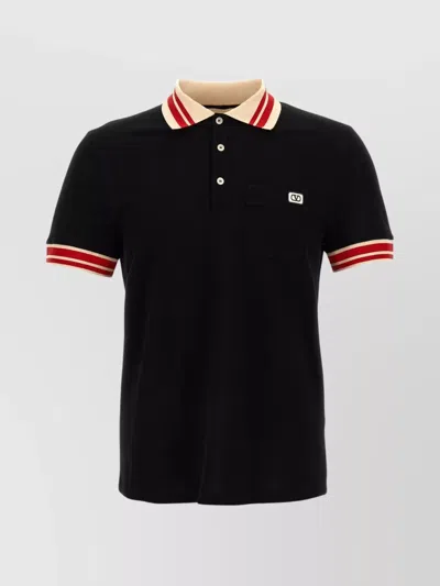 Valentino Cotton Piqué Polo Shirt With Vlogo Patch In Black