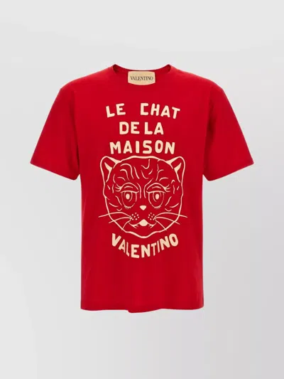 Valentino T-shirt With Chat De La Maison Print In Red