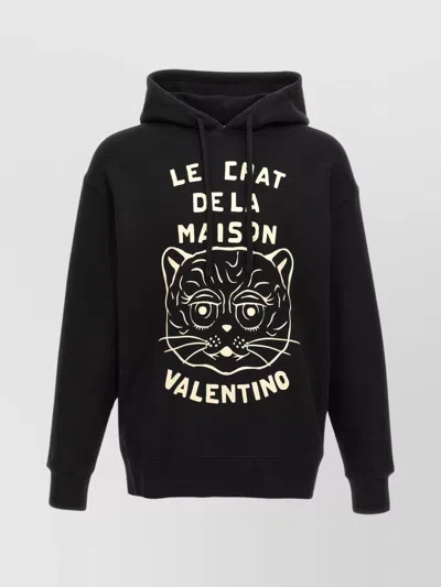 Valentino Jersey Felpa Le Chat De La Maison In Black