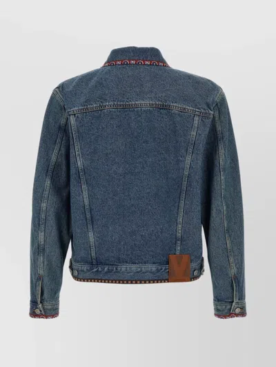 Valentino Denim Jacket With Multicolor Embroidery In Blue