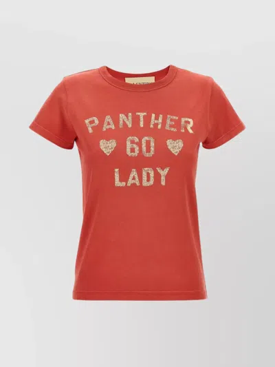 Valentino Crew Neck Graphic Print Short Sleeves Top In Red