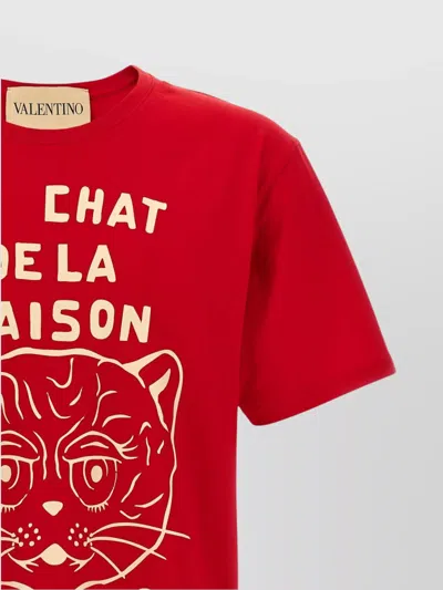 Valentino T-shirt With Chat De La Maison Print In Red