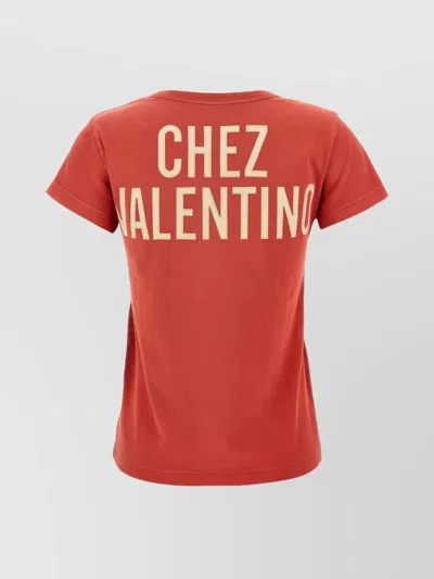 Valentino Crew Neck Graphic Print Short Sleeves Top In Red