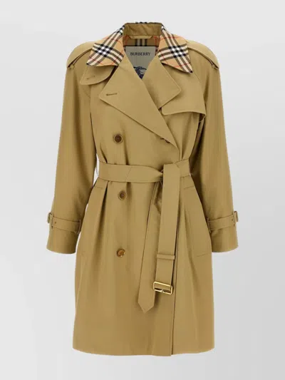 Burberry Castleford Check Collar Water Resistant Gabardine Trench Coat In Green