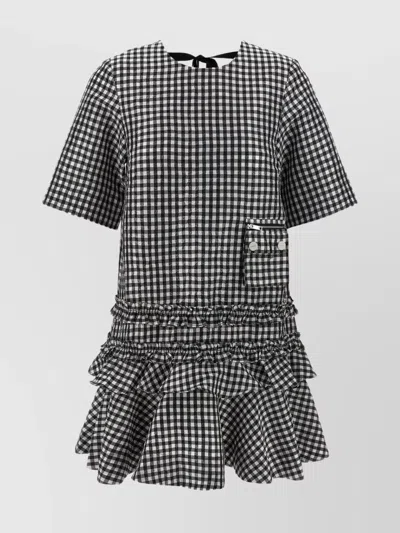 Ganni Mini Dress With Crinkled Check Pattern In Multi