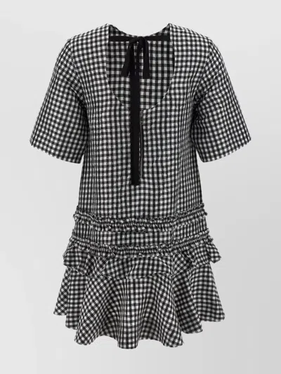 Ganni Mini Dress With Crinkled Check Pattern In Multi