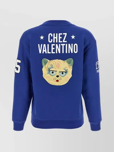 Valentino Blue Cotton "v" College Sweatshirt In Blue