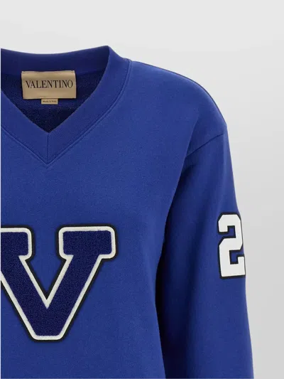 Valentino Blue Cotton "v" College Sweatshirt In Blue