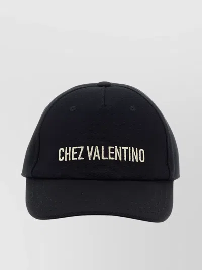 Valentino Garavani Chez Valentino Cotton Baseball Cap With Embroidery In Black