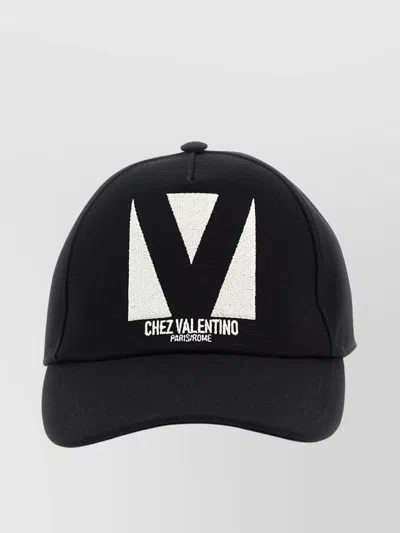 Valentino Garavani Cotton Baseball Cap With Embroidery And Curved Brim In Black