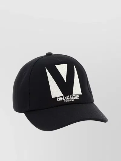 Valentino Garavani Cotton Baseball Cap With Embroidery And Curved Brim In Black