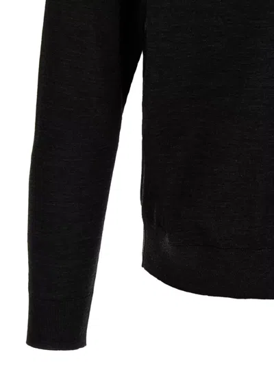 Kiton Wool Long Sleeve Polo With Ribbed Cuffs And Hem In Black