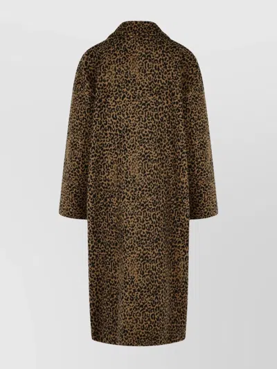 Golden Goose Single-breasted Cocoon Wool Coat With Jacquard Motif In Brown