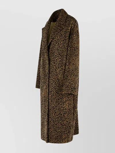 Golden Goose Single-breasted Cocoon Wool Coat With Jacquard Motif In Brown